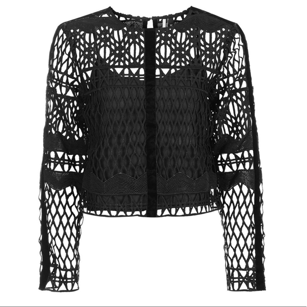 Long Sleeve Grid Lace Top